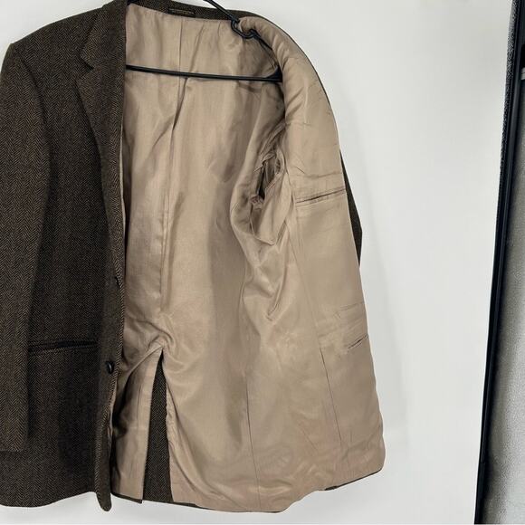 Oscar De La Renta Brown Herringbone Wool Blazer Size 43R - Picture 9 of 10